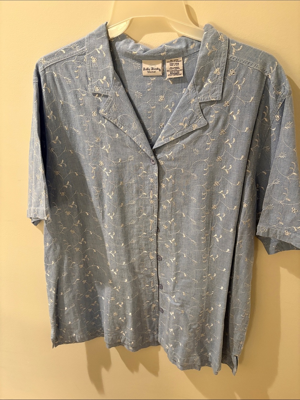 Bobbie Brooks Light Blue Short-Sleeve Button-Down with White Floral Print